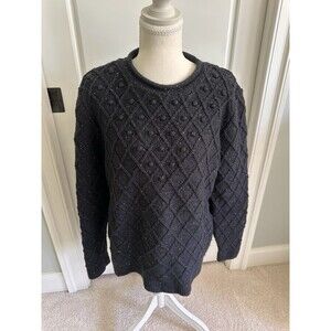 Lands' End Petite Large Navy Blue Cable Bobble Knit Confetti Fleck Sweater